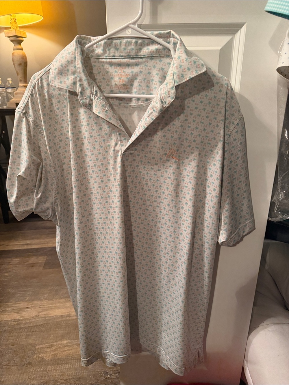 Rhoback Light Mint Polo with Tiny Palm Pattern